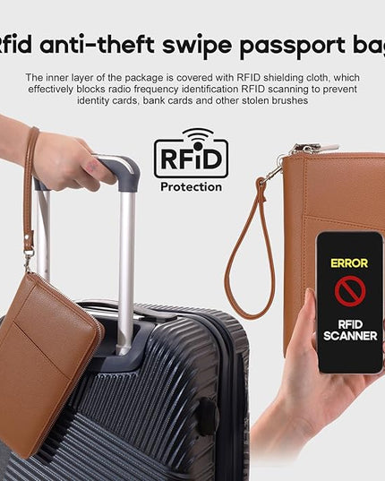 RFID Blocking Family Passport Holder Wallet 6,Premium Leather Travel Document Organizer for Women and Men,Travel Wallet for Credit Card