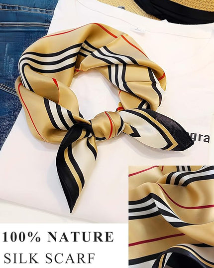 100% Mulberry Silk Scarf for Women Hair Lightweight Square Neckerchief Wrap For Head Scarves 21"