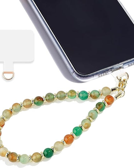 Marble Beaded Phone Wrist Strap,Detachable Phone Bracelet Strap with Tether Tab,Hands-Free Wristlet Strap (Green Peacock Agate)