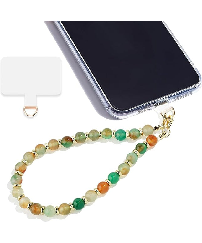 Marble Beaded Phone Wrist Strap,Detachable Phone Bracelet Strap with Tether Tab,Hands-Free Wristlet Strap (Green Peacock Agate)