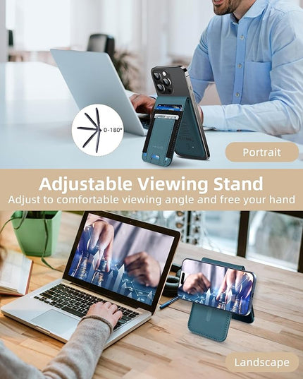 HiWe for MagSafe Wallet Stand with Find My, Anti-Lost Strongest Magnetic Wallet for iPhone 17/16/15/14/13/12 Series, 9 Cards Holder, Leather RFID, Dark Blue