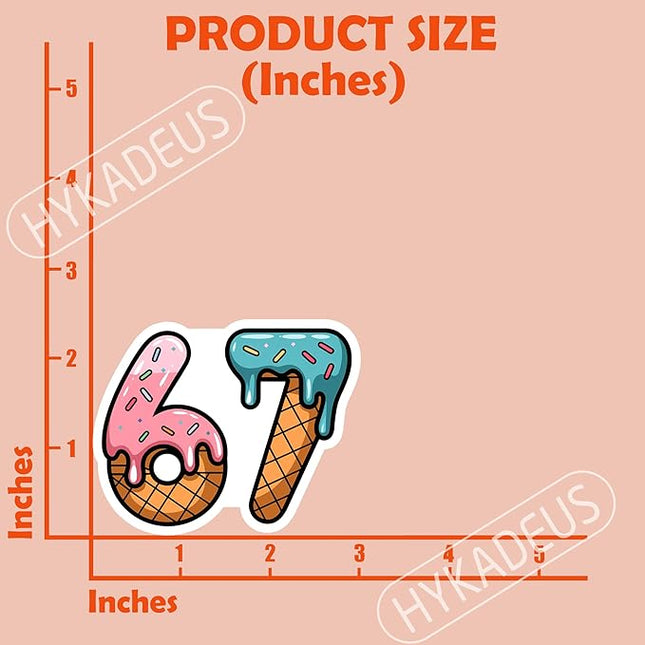 (3Pcs) 67 Ice Cream Drip Meme Stickers Funny Six Seven Gen Alpha Slang 6 7 Numbers Vinyl Decals Waterproof for Laptop, Water Bottle, Tumbler, Scrapbook, Phone Case, 3" x 2.5"