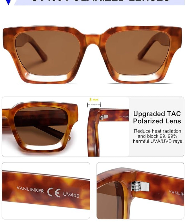 VANLINKER Thick Square Sunglasses for Men Women Retro Chunky Rectangle Shades UV400 Protection VL9731