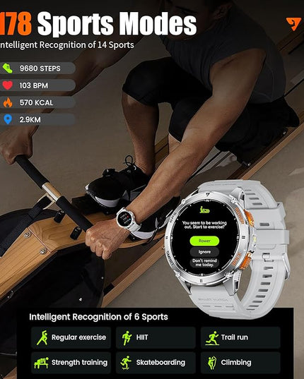 LIGE GPS Smart Watch for Men, 1.43" AMOLED/LED Flashlight/Compass Smartwatch, IP68 Waterproof/Swim Mode/Pedometer/100+ Sports Mode Fitness Tracker, Military Smart Watches for Android iOS Compatible