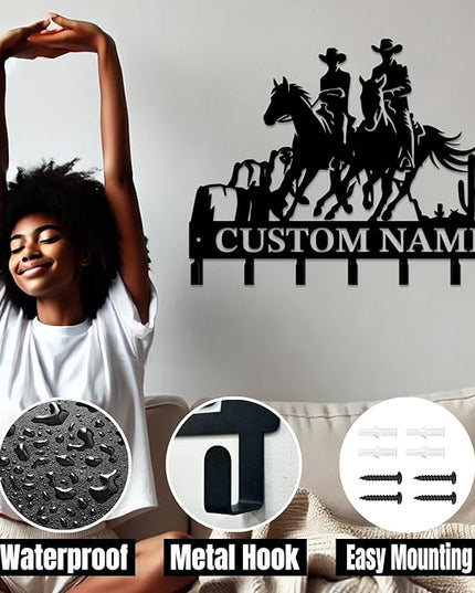 peanut case Personalized Farm Horse Keys Hooks,Custom Name Metal Cowboy Horse Art Keys Hooks,Metal Horse Lover Wall Home Storage Decorative Keys Hooks,Key Holder Hooks for Wall (Style E)