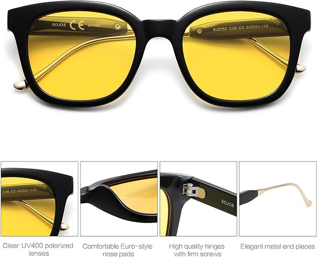 SOJOS Classic Square Polarized Sunglasses Womens Mens Retro Trendy UV400 Sunnies SJ2050