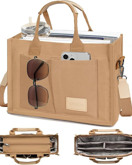 Canvas Tote Bag for Women Crossbody Work Purse with Pockets Top Handle Handbag Satchel Bags for Travel Nurse Teacher