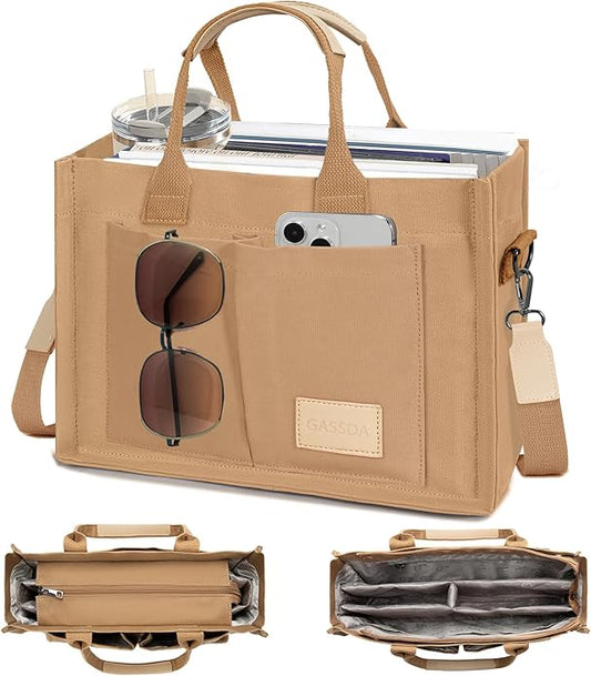 Canvas Tote Bag for Women Crossbody Work Purse with Pockets Top Handle Handbag Satchel Bags for Travel Nurse Teacher
