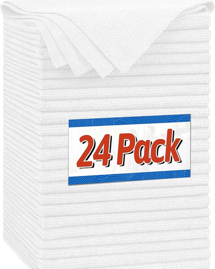 FIXSMITH Microfiber Cleaning Cloth, Shop Towels Bulk, 24 Pack White Microfiber Towels for Cars, All-Purpose Absorbent Cleaning Rags, Dust Cloth for Automotive, Mechanic, Garage, Bar, 12 x 11 inch