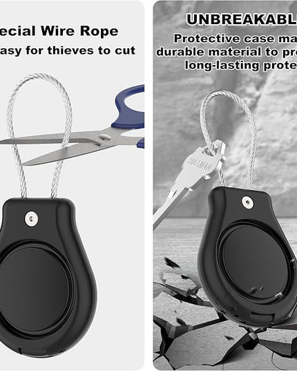 DDJ IPX8 Waterproof for Air Tag Lock Case with Wire Cable, Airtag Keychain Holder [2 Pack], Ultra Durable Anti-Lost Protective Case for Apple Airtags with Keyring for Luggage, Key, Backpack, Pet