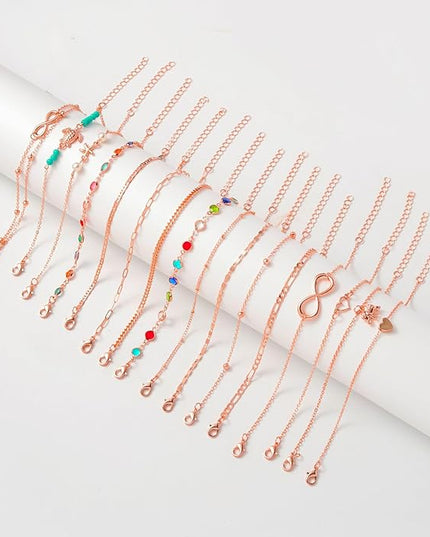 Starain 12Pcs Summer Beach Anklets for Women Waterproof Gold Silver Chain Ankle Bracelets Cute Women's Foot Anklet Set 7.9-10.5 inch Adjustable