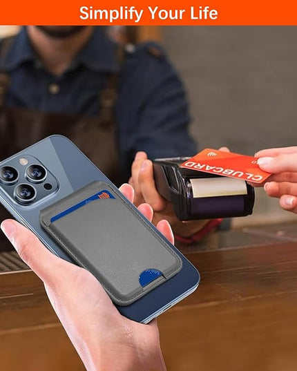 for Magsafe Wallet, Phone Cardholder with Adjustable Stand, Magnetic Card Holder with 3 Card Slots, Magnetic Wallet for iPhone 16/15/14/13/12 Series, Not for iPhone 13/12 Mini(Gray, Leather)
