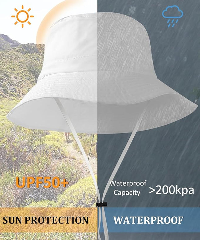 Water-Resistant Sun UPF 50+ Bucket Hat Protection Packable Brimmed Boonie for Women Men Summer Lightweight Hiking Outdoor Cap