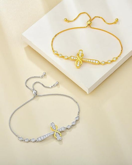 YL Cross Bracelet 925 Sterling Silver Infinity Sideways Link Bracelet Birthstone Jewelry for Women