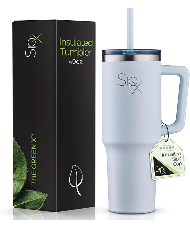 SIPX™ 40 oz Insulated Tumbler with Handle & Straw – Vacuum Insulated Stainless Steel, Leakproof, Cupholder Friendly – Perfect for Iced Coffee, Water & Travel – Blue
