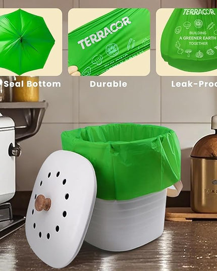 1.3 to 1.6 Gallon Compostable Trash Bags, 35 Count Green Compost Bags for Countertop Bin, Food Waste, Dispenser Packs Organic Biodegradable Bags BPI Certified Meet ASTM D6400 Standard