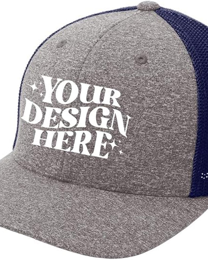 INK STITCH C302 Custom Embroidery Add Logo Texts Melange Mesh Back Trucker Cap