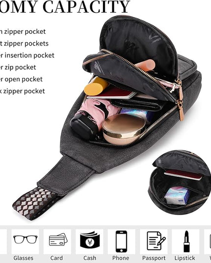 FALAN MULE Crossbody Bags for Women Trendy Leather Sling Chest Bag Fanny Packs for Women