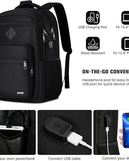 Paude Black Backpack,School Backpack for Teens Adults Laptop Bookbag for High School College Students Back Pack for Work