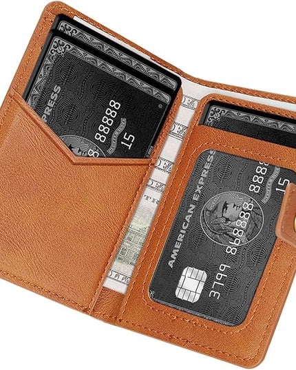 Ultra-Thin Magnetic Wallet Card Holder for iPhone and All MagSafe Protective Cases，Premium PU leather, powerful magnetic closure, stand function, 6 card slots (brown)