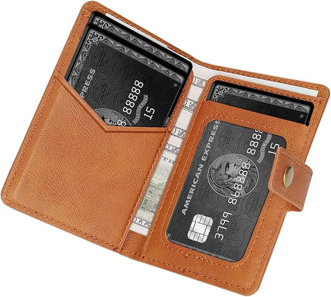 Ultra-Thin Magnetic Wallet Card Holder for iPhone and All MagSafe Protective Cases，Premium PU leather, powerful magnetic closure, stand function, 6 card slots (brown)