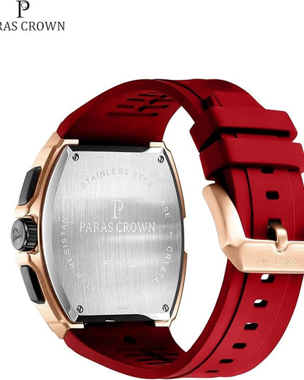 Paras Crown Watches for Men Tonneau 5ATM Waterproof Quartz Luxury Chronograph Analog Men's Wrist Watches Stainless Steel Case Mens Watches
