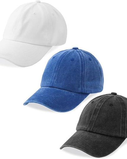 MEINICY 3 Packs Washed-Cotton Plain Baseball Cap, Vintage Adjustable Dad Hats Gift for Men/Women,Unstructured