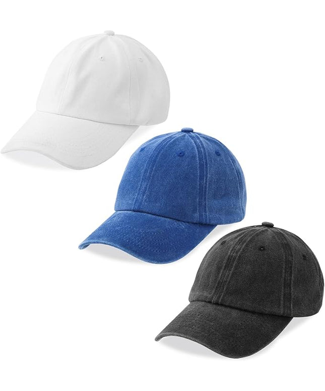 MEINICY 3 Packs Washed-Cotton Plain Baseball Cap, Vintage Adjustable Dad Hats Gift for Men/Women,Unstructured