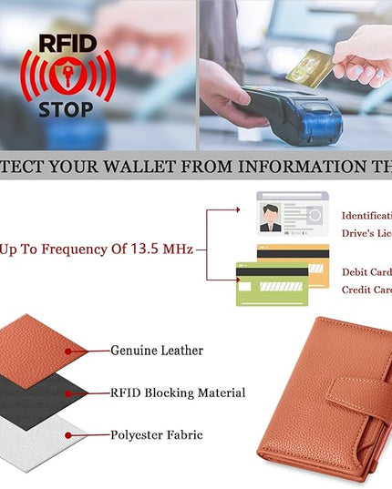 Airkit Small Wallet Women RFID Blocking Soft Leather Bifold Compact Card Holder Wallet for Women with Zipper Coin Pocket 4 ID Window