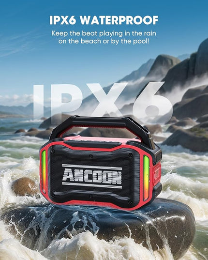 Speakers Bluetooth Wireless: 80W(Peak) Loud Speaker with Bass, 20H Playtime, IPX6 Waterproof, Large Jobsite Speakers for Work, Outdoor, Workshop, Garage, Portable Speaker with TWS (Red)