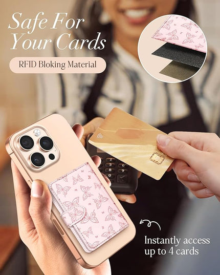 Shorogyt for Magnetic Phone Wallet Compatible with Magsafe Card Holder -Cute Luxury Slim Leather Mag Wallets for Women Fit 4 Cards,for iPhone 17/16/15/14/13/12 Series for Apple RFID Magnet, Butterfly