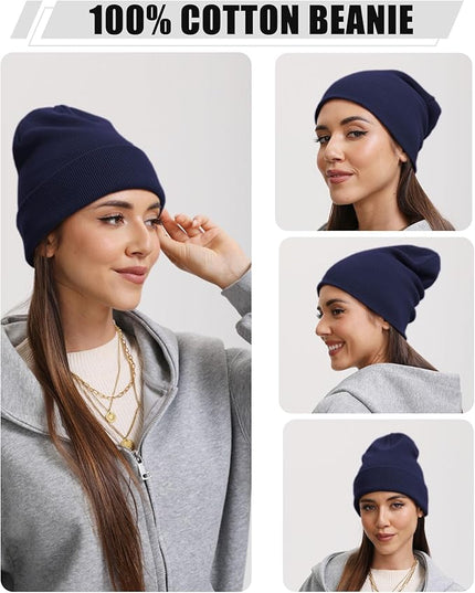 100% Cotton Beanie Hat- Unisex Ultra Soft Winter Warm Stretch Knit Cuffed Hats Fisherman Beanies Skull Cap