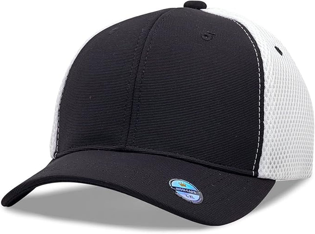 [2 Pack] Hybrid Stretch-Fitted Trucker Cap, Baseball Cap with Air Mesh