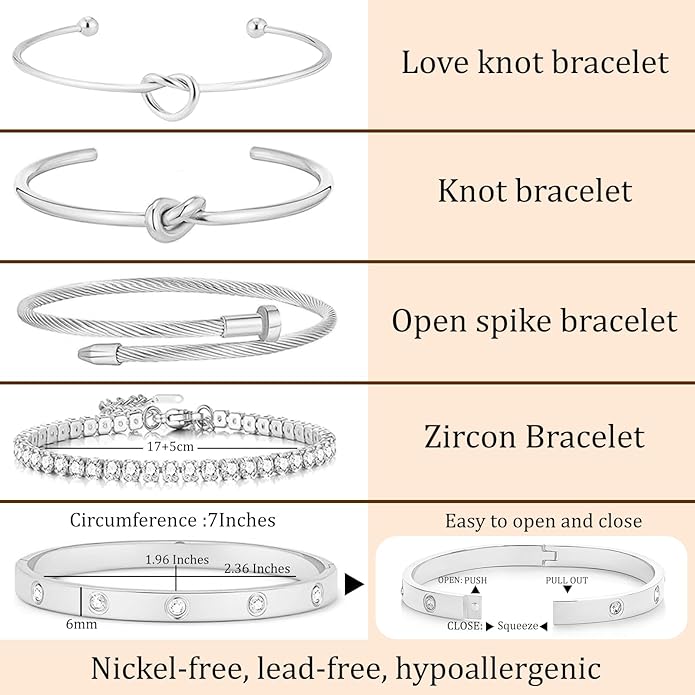 18 K Gold Plated Love Bangle Bracelet Stack Cuff Jewelry for Women Jewelry Set for Women Gift with Box