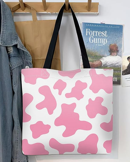 Canvas Tote Bag for Women，Cute Heavy-Duty Shoulder Bag with Zipper Pocket -Travel Tote for Grocery, Gym,Shopping