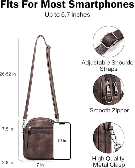 FADEON Small Purses for Women Crossbody Bags, Designer PU Leather Mini Cross Body Purse Travel Shoulder Bag Card Slots