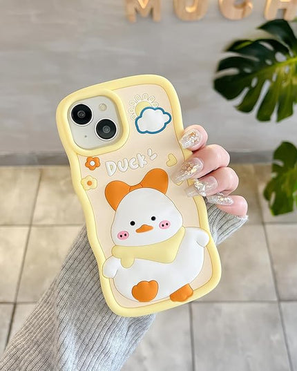 Case Compatible with iPhone 12/12 Pro,Cute 3D Kawaii Funny Scarf Duck Cartoon Cover with Keychain Soft Silicone Gel Drop Protector Women Girls