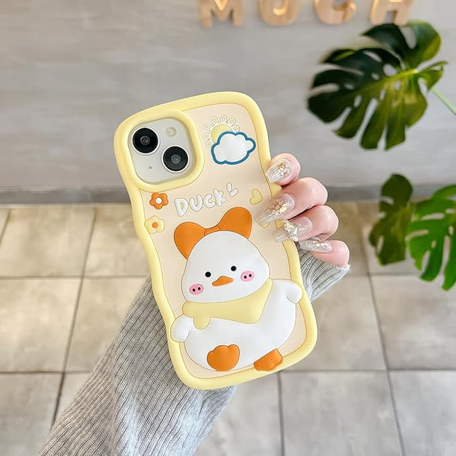 Case Compatible with iPhone 14 Pro Max,Cute 3D Kawaii Funny Scarf Duck Cartoon Cover with Keychain Soft Silicone Gel Drop Protector Women Girls