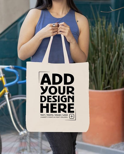shop4ever Personalized Custom Design Your Own Eco Cotton Tote Reusable Shopping Bag Customizable Gift