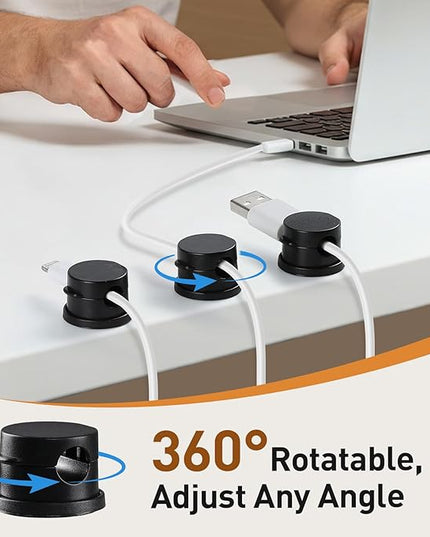 AGPTEK 8 Pack Magnetic Cable Clips, Upgraded 360° Rotatable Cord Holder Clips for Nightstand, Desk Cord Organizer Adhesive Wire Management Home Office Phone Charging Cords USB Cable Keeper (Black)