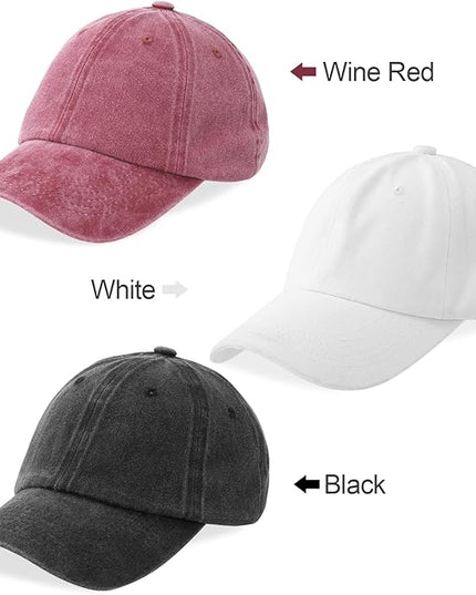 MEINICY 3 Packs Washed-Cotton Plain Baseball Cap, Vintage Adjustable Dad Hats Gift for Men/Women,Unstructured
