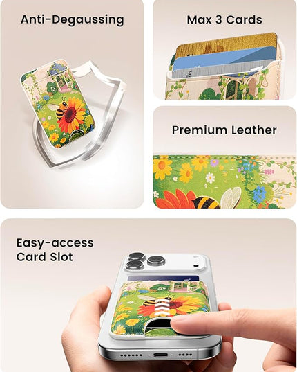 Magnetic Mag-safe Wallet Cell Phone Card Holder for Phone Case with Mag-Safe, Stronger Magnetic RFID Leather Phone Wallet Stick on for iPhone 17/16/15/14/13/12 Series, Fit 3 Cards