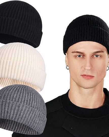 ROYBENS Swag Wool Knit Cuff Short Fisherman Beanie for Men Women, Winter Warm Hats