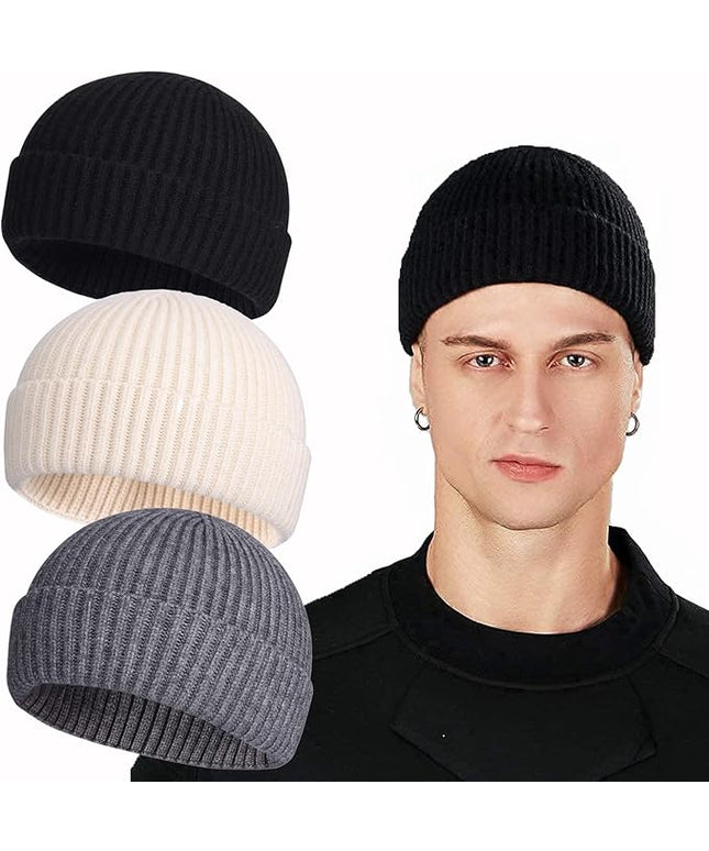 ROYBENS Swag Wool Knit Cuff Short Fisherman Beanie for Men Women, Winter Warm Hats