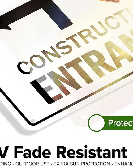 Slow Down Construction Entrance Ahead With Left Arrow Sign, 10x7 Inches, 55 mil thick HDPS (high density polystyrene), Made in USA by My Sign Center