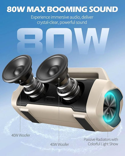 Speakers Bluetooth Wireless, 80W Peak Loud Outdoor Speaker with Bass, 20H Playtime, IPX6 Waterproof, TWS, BT5.3, Portable for Camping Hiking Boating Pool Beach, Desert Yellow