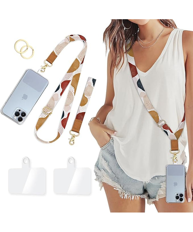 Phone Lanyard Crossbody Wrist Strap, Boho Abstract Art Cell Phone Lanyards for Around the Neck Wristlet Shoulder, Adjustable Cute Strap for Car Keys Keychain Wallet ID Badge