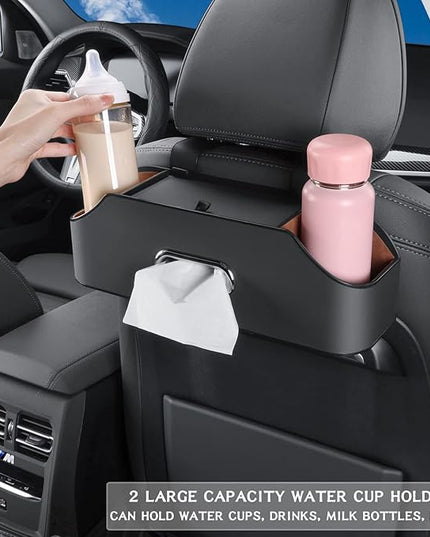 HOLDCY Car Back Seat Organizer with 2 Drink Cup Holder - Tissue Box and Storage Box Hook - Multi-functional Storage - Great for Kids and Travel (Black)
