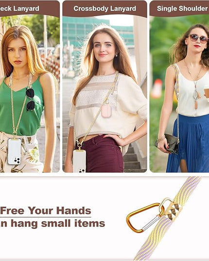 Crossbody Phone Lanyard, Adjustable Multicolor Braided Phone Strap and Phone Chain Strap Combination, Sturdy Metal Buckle and 360° Rotatable Phone Tether Tab, Purple Yellow