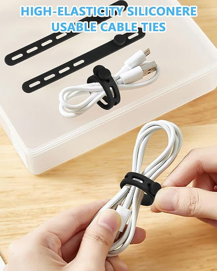 20 Pcs Black Silicone Cable Ties, Reusable Cable Straps Wire Organizer, Cable Management Cord Organizer for Fastening Earphone Phone Charger Home Office Desk Kitchen Appliances Cable Cords Wires